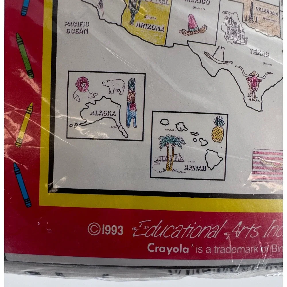 Educational Arts U Color'm Coloring Cloth Kids USA Map Crayons‎ Vintage 1993 New